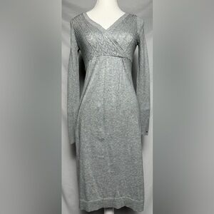 TOMMY HILFIGER Y2K Grey Babydoll Longsleeve Faux Wrap Vneck Dress Size XS